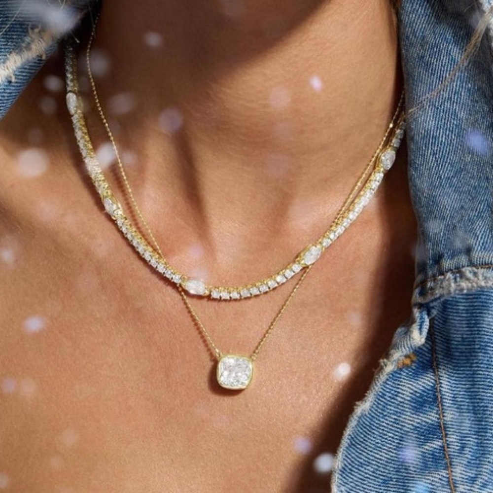 Melinda Maria Gold Necklace with Simulated Diamond Cushion-Cut Pendant - Picture 6 of 6